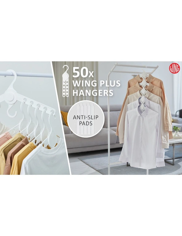 WING 50 Set Plus Hanger Multiple Clothes Rack Organizer Foldable -White, hi-res image number null