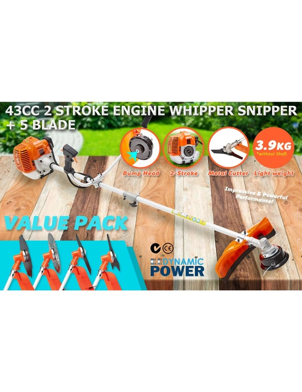 Dynamic Power Garden Whipper Snipper Brush Cutter 43cc + 4 Blade, hi-res image number null