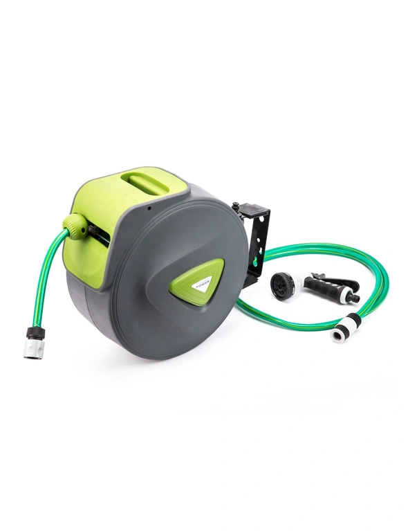 Dynamic Power Garden Water Hose 30M Retractable Rewind Reel Wall Mounted, hi-res image number null