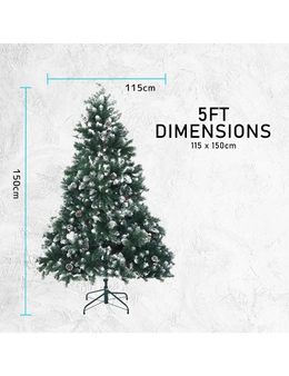 Home Ready Snowy Christmas Tree Xmas Pine Cones 5Ft 150cm 720 tips - Green