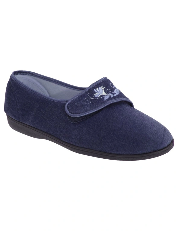 Sleepers Womens/Ladies Jolene Touch Fastening Embroidered Slippers | W Lane