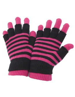 Ladies/Womens Striped Thermal 2 In 1 Magic Gloves (Fingerless And Full Fingered)