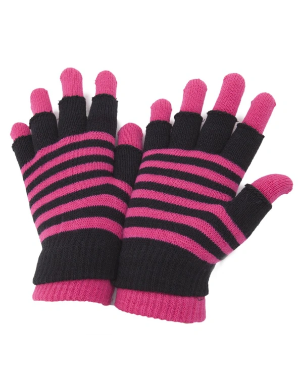 Ladies/Womens Striped Thermal 2 In 1 Magic Gloves (Fingerless And Full Fingered), hi-res image number null