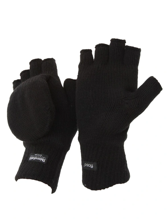 FLOSO Unisex Mens/Womens Thinsulate Thermal Capped Winter Fingerless Gloves  (3M 40g)