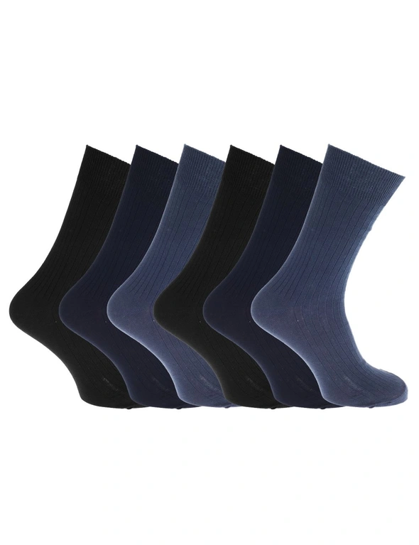 Mens 100% Cotton Ribbed Classic Socks (Pack Of 6), hi-res image number null