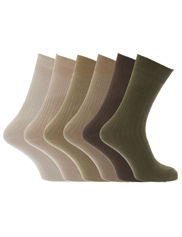 Mens 100% Cotton Ribbed Classic Socks (Pack Of 6), hi-res image number null