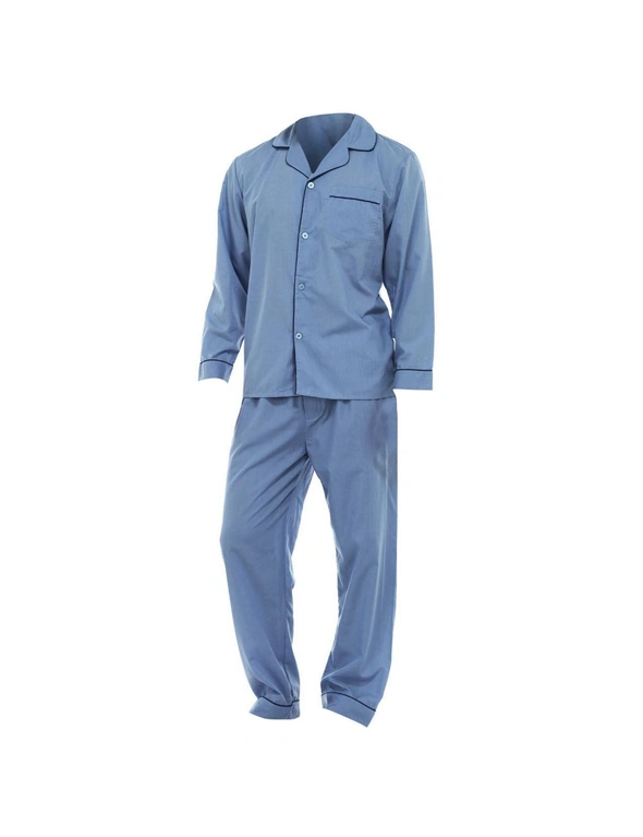 Mens Plain Long Sleeve Shirt & Trouser Bottoms Nightwear Pyjama Set, hi-res image number null
