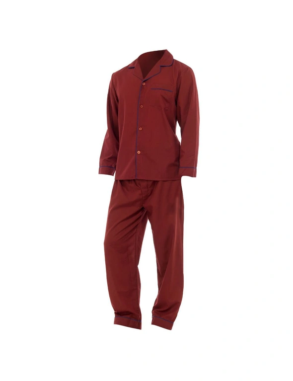 Mens Plain Long Sleeve Shirt & Trouser Bottoms Nightwear Pyjama Set, hi-res image number null