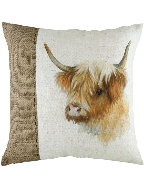 Evans Lichfield Hessian Highland Cow Cushion Cover, hi-res image number null