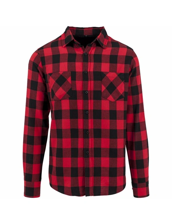 Build Your Brand Mens Checked Flannel Shirt, hi-res image number null