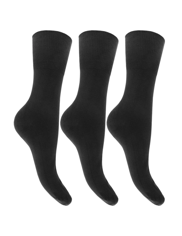 Womens/Ladies Plain Cotton Rich Non Elastic Top Socks (Pack Of 3), hi-res image number null