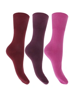 Womens/Ladies Plain Cotton Rich Non Elastic Top Socks (Pack Of 3)