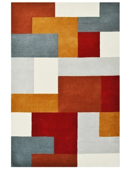 Designer Blocks Handmade Wool Rug - 6227 - Terracotta