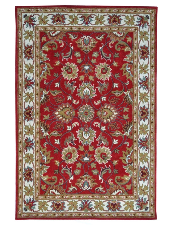 Handmade Floral Wool Rug - Kashan2- Red/Cream, hi-res image number null