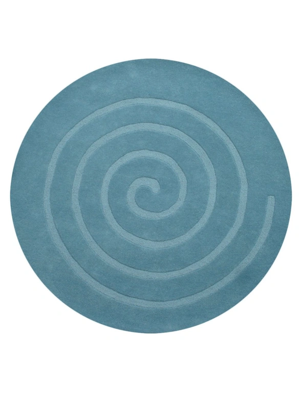 Handmade Round Wool Rug - Swirl - Aqua, hi-res image number null