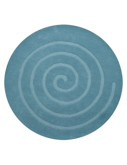 Handmade Round Wool Rug - Swirl - Aqua