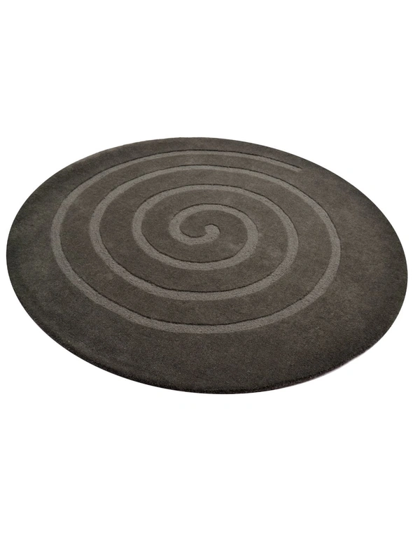 Handwoven Round Wool Rug - Swirl - Ash Grey, hi-res image number null