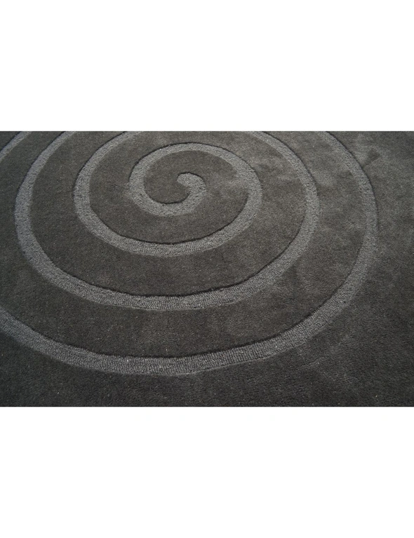 Handwoven Round Wool Rug - Swirl - Ash Grey, hi-res image number null