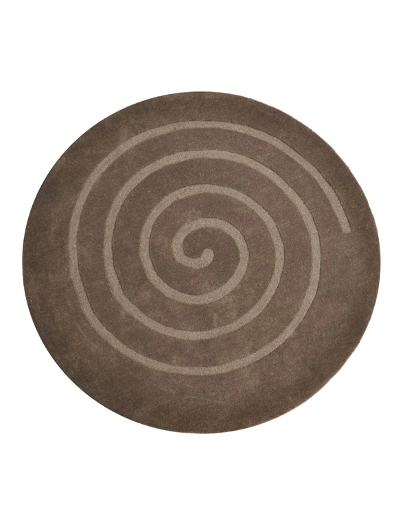 Handwoven Round Wool Rug - Swirl - Chocolate, hi-res image number null