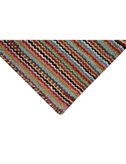 Striped Multicoloured Handwoven Woollen Durrie Rug - 6206 A - Multi