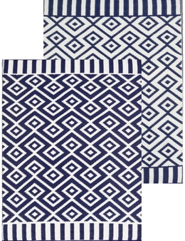 Vibrant & Reversible Outdoor/Indoor Mats - Chatai A002 - Navy/White