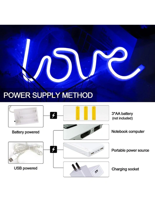 Love Neon Signs, LED Light Wall Decor Battery USB Powered Blue Wedding Bedroom Party Mother's Day, hi-res image number null