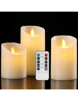 Flameless Candles Battery Operated Pillar Real Wax LED Candle Sets Remote Control 24H Timer, Pack 3 Warm White