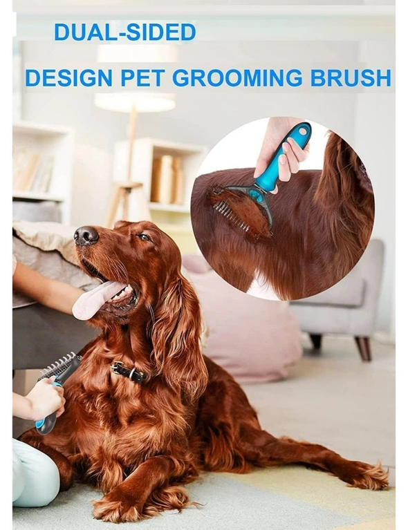 Grip Pet Grooming Brush Double Sided Shedding Dematting Rake Comb Dogs Cats Mats Tangles Removing Extra Wide Safe Effective Comfort Grip, hi-res image number null