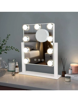 Lighted Makeup Mirror with 9 LED Bulbs, Touch Screen, 360°Rotation, White
