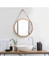 CARLA HOME Hanging Wall Mirror 45cm - Solid Bamboo Frame and Adjustable Leather Strap for Bathroom and Bedroom, Vanity Mirror, Makeup Mirror, Face Mirrors, Wall Shelf Mirror (Round 45 cm), hi-res