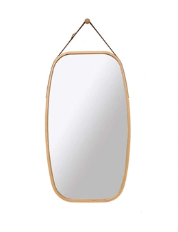 CARLA HOME Hanging Wall Mirror 74x43cm - Solid Bamboo Frame and Adjustable Leather Strap for Bathroom and Bedroom, Vanity Mirror, Makeup Mirror, Face Mirrors, Wall Shelf Mirror (Full Length)