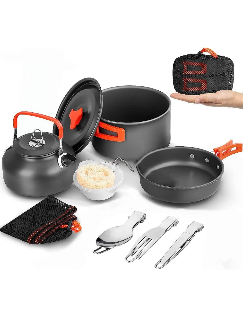 Camping Cookware Mess Kit, Lightweight Pots and Pans, NonStick Kettle, Backpacking, Hiking
