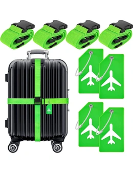 4PCS Luggage Tags, Straps, Silicone Name ID Card, Durable Buckle, Adjustable Strap, Light Green