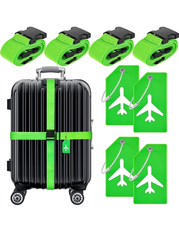 4PCS Luggage Tags, Straps, Silicone Name ID Card, Durable Buckle, Adjustable Strap, Light Green, hi-res image number null