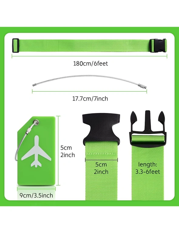4PCS Luggage Tags, Straps, Silicone Name ID Card, Durable Buckle, Adjustable Strap, Light Green, hi-res image number null