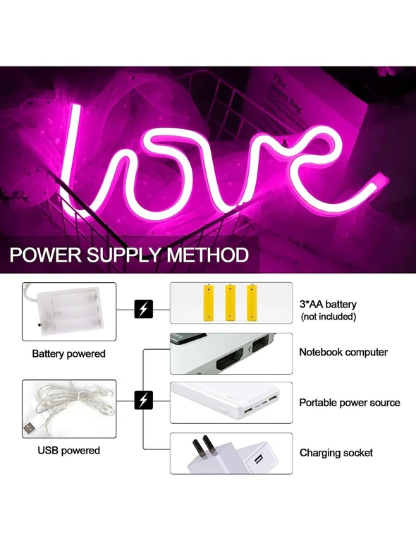 Love Neon Signs LED Light Wall Decor Battery USB Powered Pink Wedding Bedroom Party Mother's Day, hi-res image number null