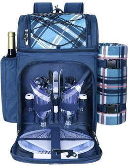 Picnic Basket Backpack for 2 Person, Insulated Cooler, Wine Holder, Fleece Blanket, Cutlery Set, Beach Camping, Gifts for Boys Girls