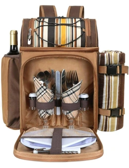 Picnic Backpack for 2 Person with Insulated Cooler Bag, Wine Holder, Fleece Blanket, Cutlery Set
