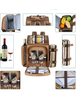 Picnic Backpack for 2 Person with Insulated Cooler Bag, Wine Holder, Fleece Blanket, Cutlery Set