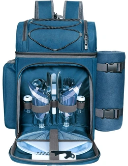 Picnic Basket Backpack for 2 Person, Insulated Cooler, Wine Holder, Fleece Blanket, Cutlery Set