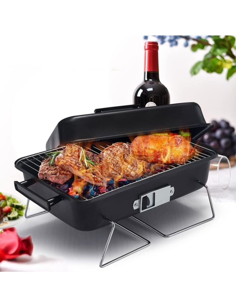 Multifunctional Foldable Portable Charcoal Grill Lid for Tabletop