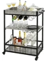 Industrial Vintage Style Wood Metal 3 Tiers Kitchen Serving Trolley with Wine Rack (Grey), hi-res