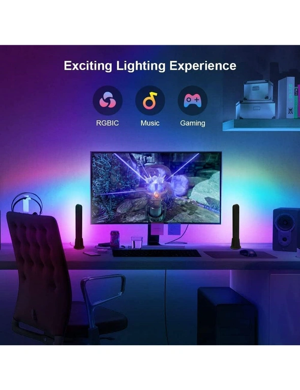 Wireless RGBICWW Ambient Lighting - Enhance Your Gaming Experience and TV Backlighting with 2-Pack 24cm Smart LED Light Bars, Compatible with Voice Assistants, hi-res image number null
