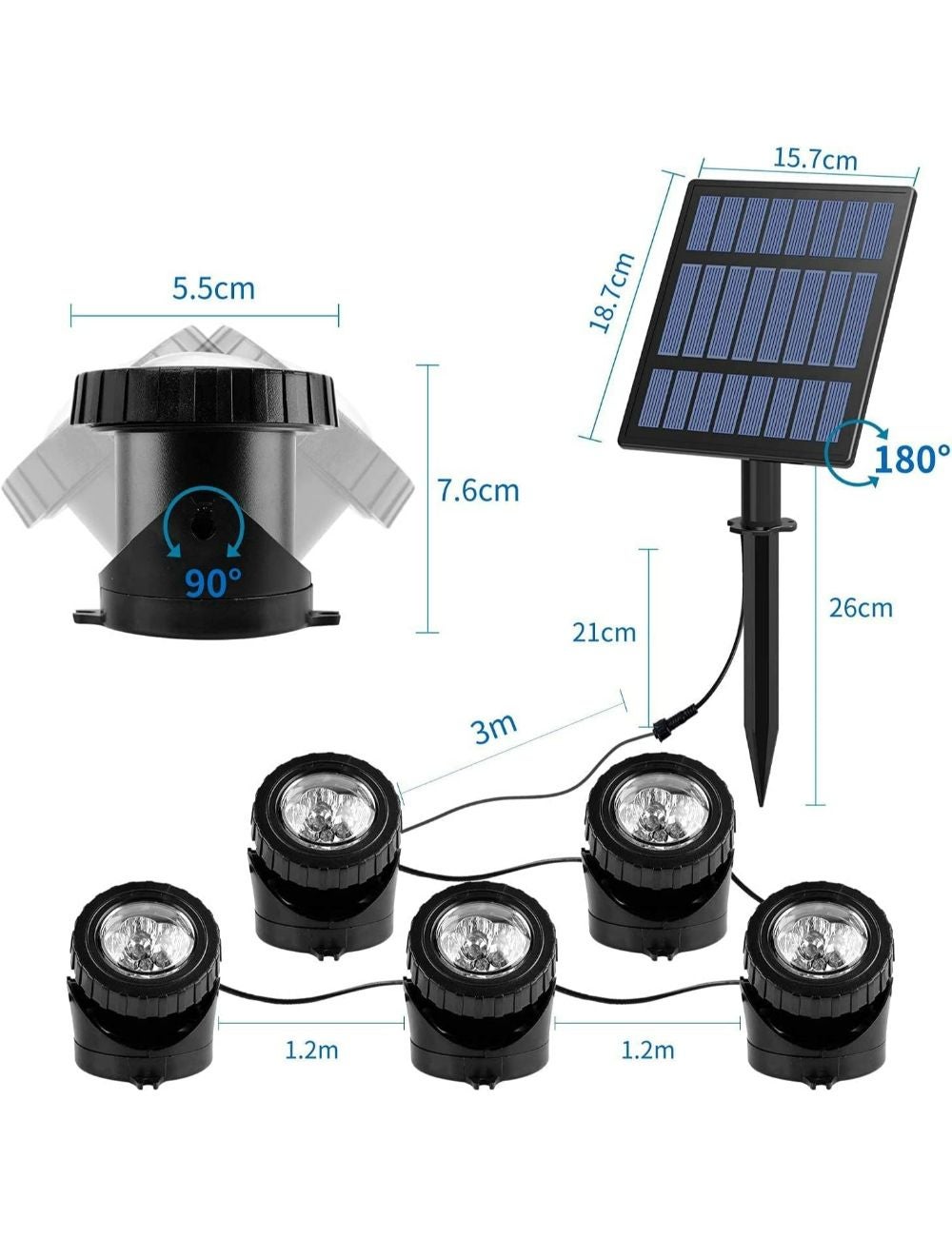 Solar Pond Lights 5 Headlamp RGB LED Spotlights Color Changing ...