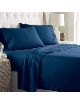 2000TC Ultra-Soft Flat Fitted Bed Sheet Set, AU Super King Size, 4 Pieces, Navy, Breathable, Deep Pocket, Wrinkle and Fade Resistant