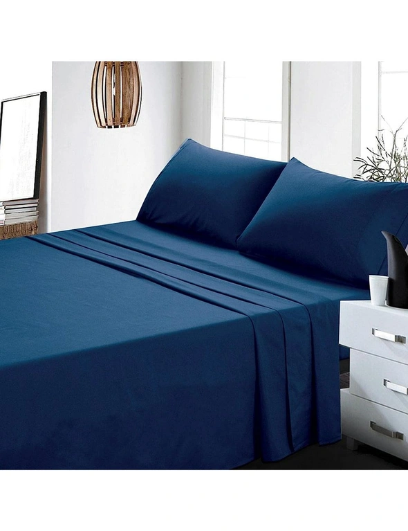 2000TC Ultra-Soft Flat Fitted Bed Sheet Set, AU Super King Size, 4 Pieces, Navy, Breathable, Deep Pocket, Wrinkle and Fade Resistant, hi-res image number null