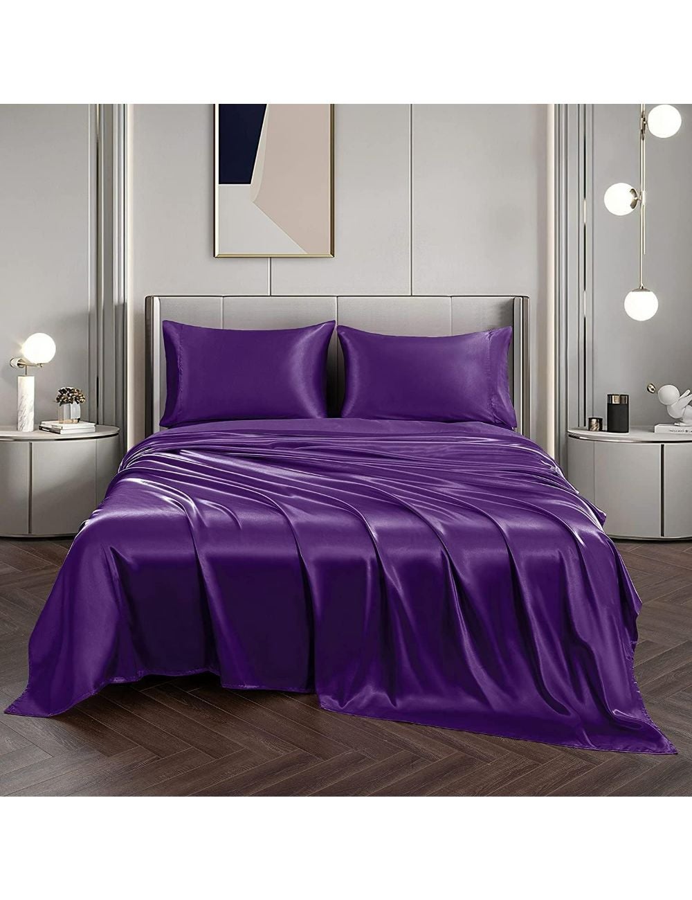 Soft Silky Satin Sheet Set 4pc 2000TC Queen, Deep Pocket Flat Fitted ...