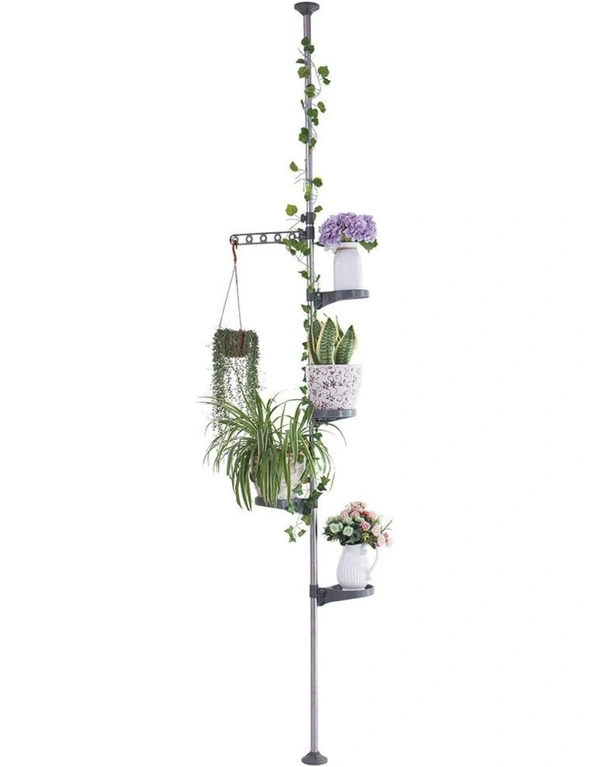 5-Layer Tension Pole Plant Stand Indoor Metal Flower Display Rack Space Saver, hi-res image number null