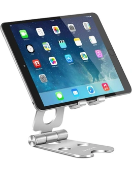 Adjustable Tablet Stand, Desktop Phone Holder Aluminum Portable Mounts Anti-Slip Base iPad iPhone Samsung LG Tablets Mobile Phones Silver