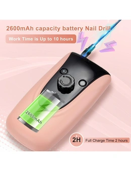 Rechargeable Nail Drill Machine 35000rpm Portable Electric File Acrylic Gel Nails Manicure Pedicure Polishing Tools Display Screen Pink